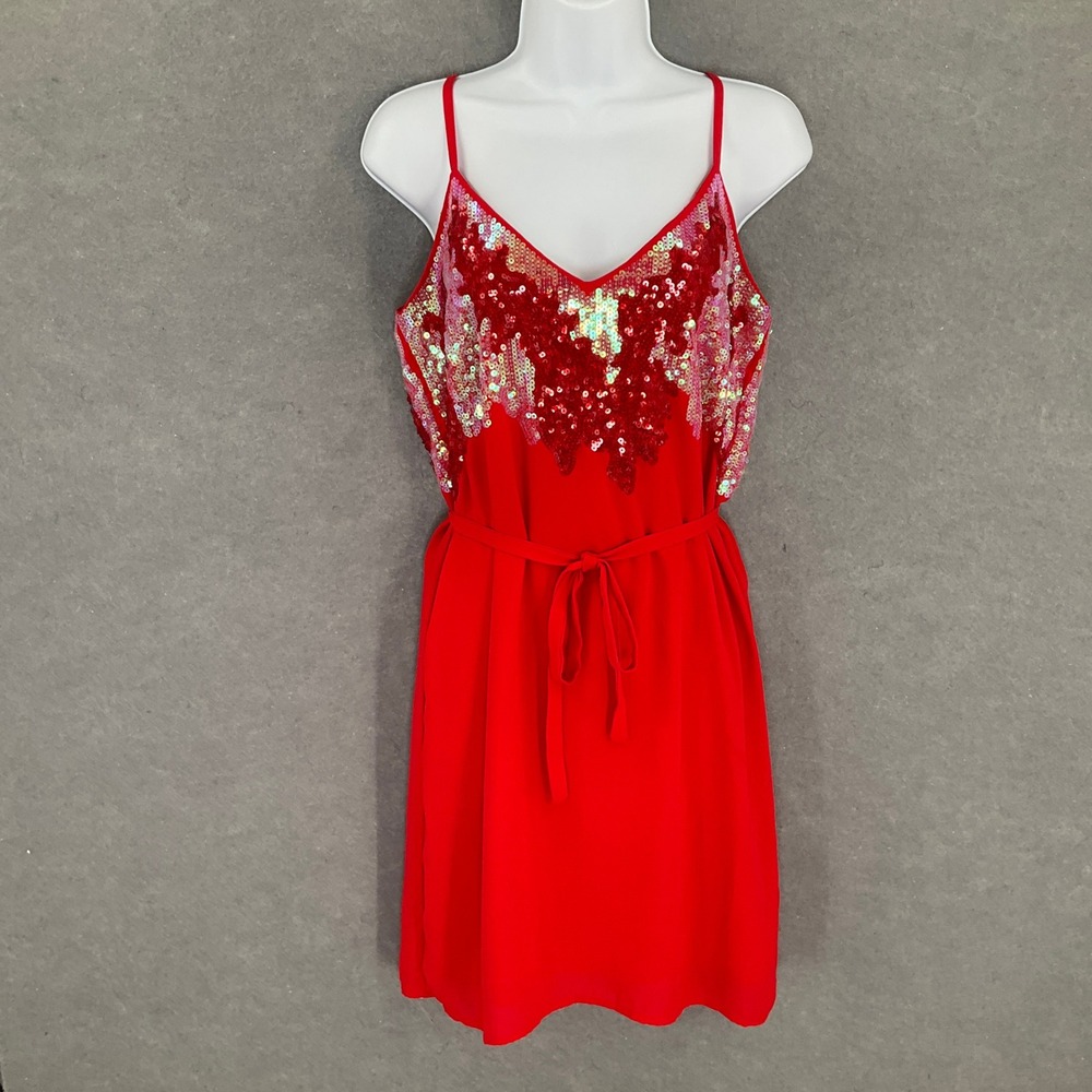 Chelsea & Violet Red Sequin Dress Womens Sz M Spaghetti Strap Party Cocktail